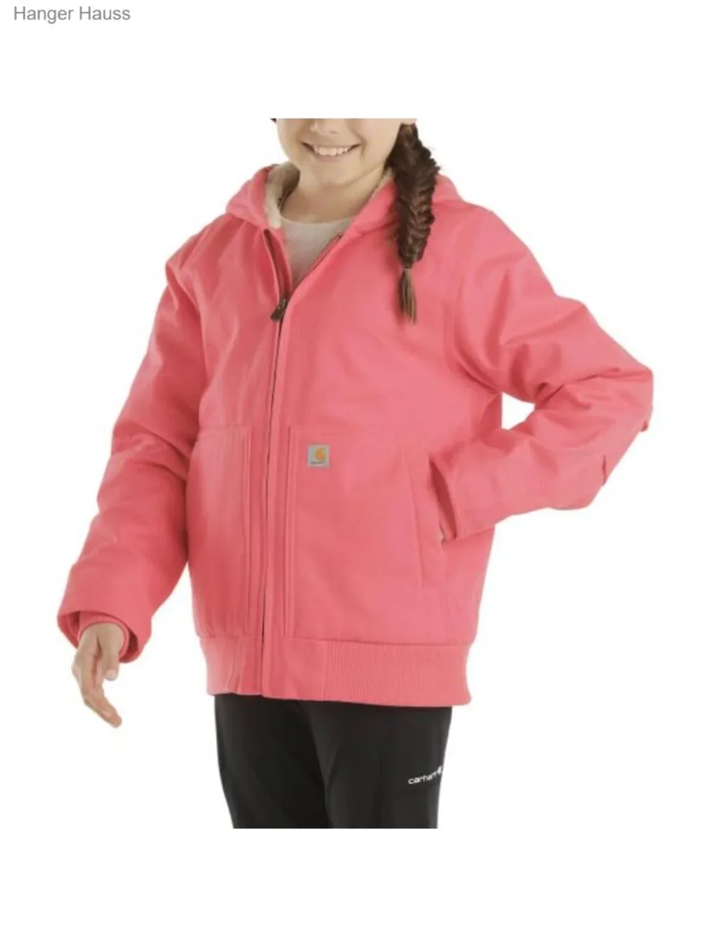 Girls Zip Front Canvas Insulated Hooded Active Jacket Sherpa Fleece Lined Winter